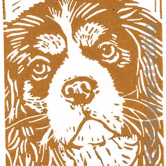 Cavalier King Charles Spaniel Tan Dog  - Original Hand Pulled Linocut Print