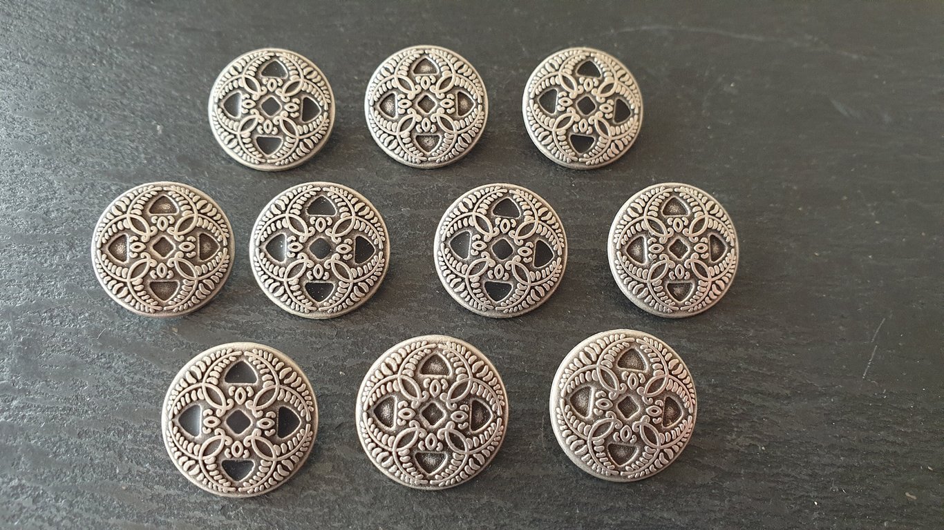 15mm, 21mm Italian Made Suit Buttons Antique Silver