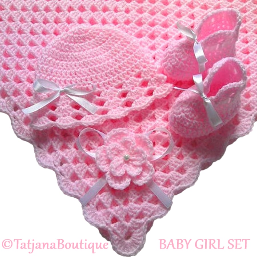 Crochet Pattern Baby Blanket, Hat and Booties, PDF 25