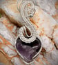 Silver wire wrapped Amethyst heart stone - Image 1