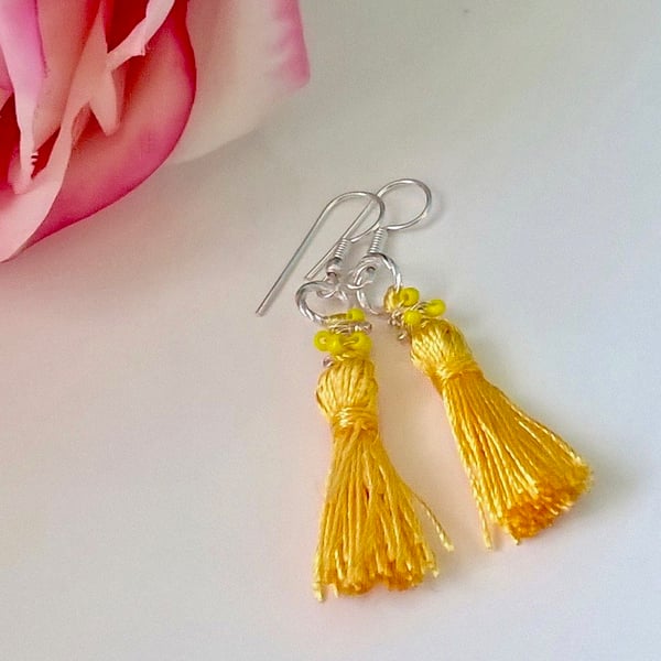Yellow tassel earrings