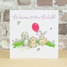 New Baby Card Animal Pink Balloon