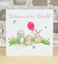 New Baby Card Animal Pink Balloon