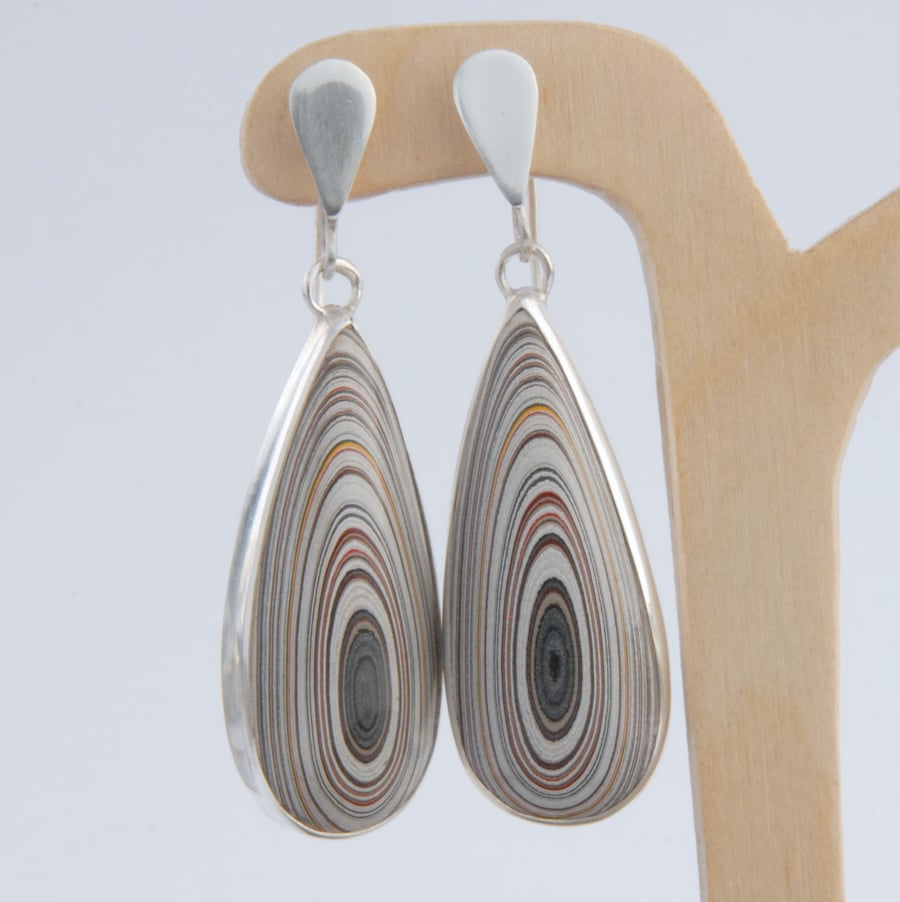 Reversible fordite (Detroit agate) drop and sterling silver earrings