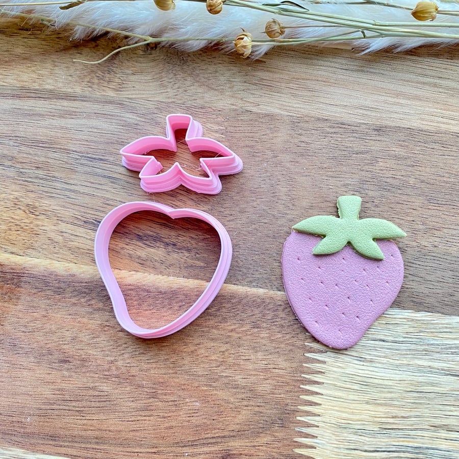 Set of 2 Strawberry Polymer Clay Cutters for jewellery making