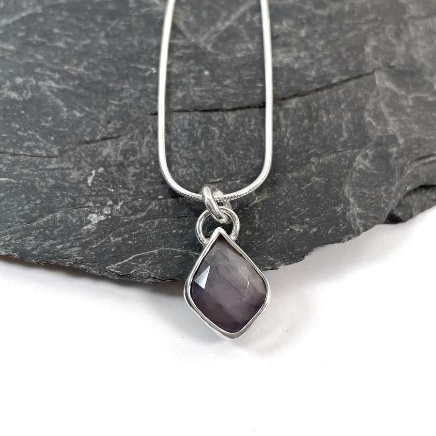 Sterling silver and grey sapphire pendant and chain