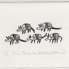 Five Three-banded Armadillos - lino cut print