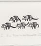 Five Three-banded Armadillos - lino cut print - SUPER SECONDS