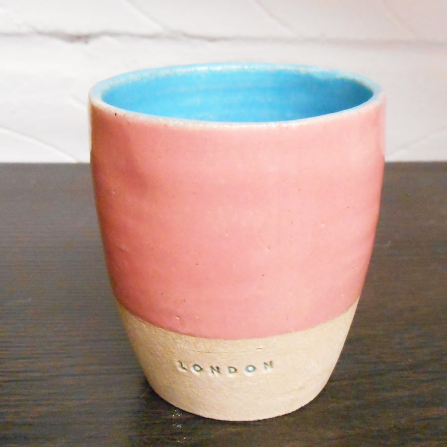 Tumbler London logo in Pink and Pale Blue