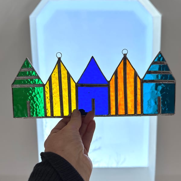 Stained Glass Suncatcher Beach Huts - Handmade Decoration - Multi