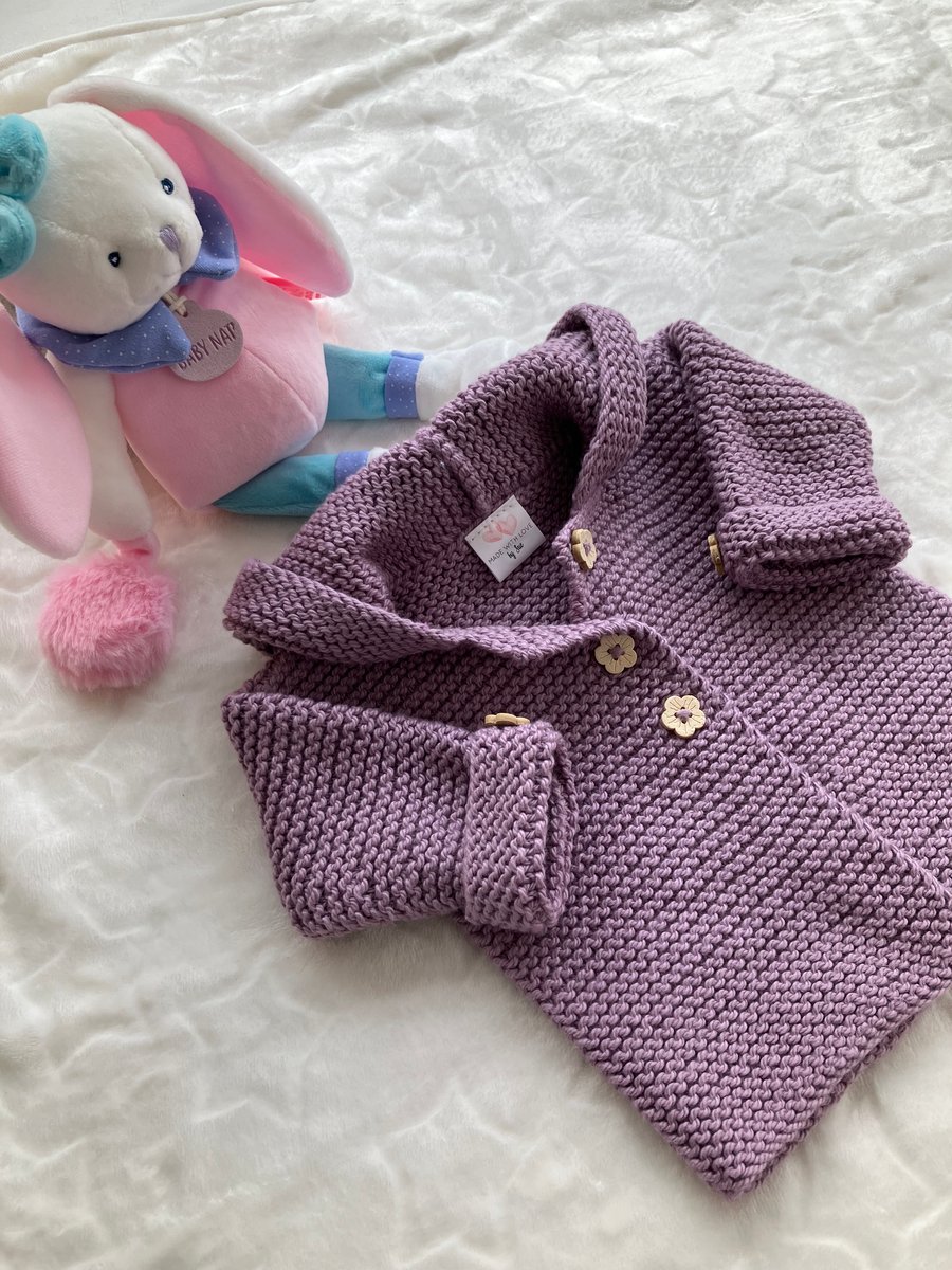 Hand knitted ‘Lily’ Baby Girl’s Hoody (0-3 months)