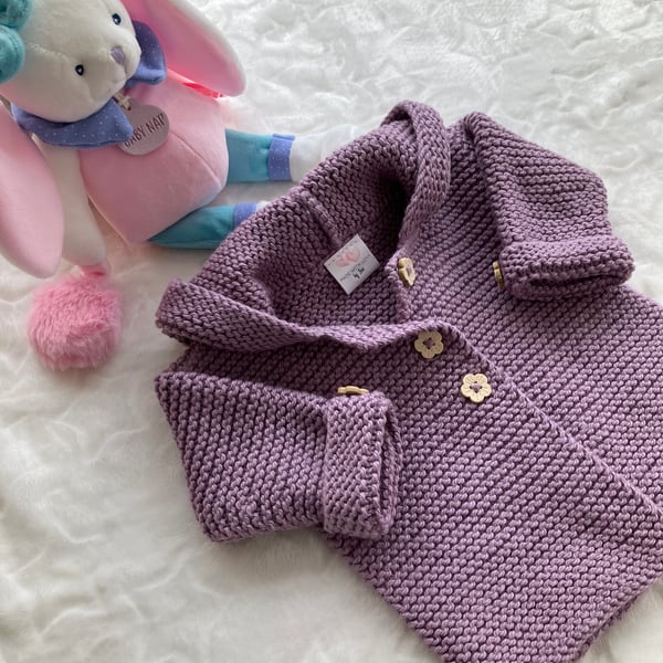 ‘Lily’ Hand-knitted Baby Girl’s Hoody (0-3 months)