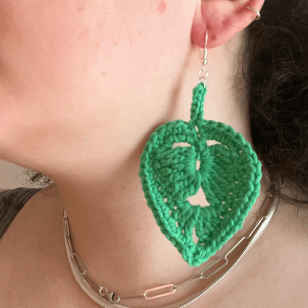 Handmade crochet monstera earrings - Free postage
