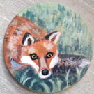 Wooden Coaster handpainted with a Red Fox