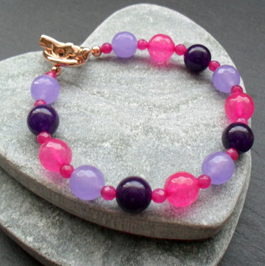 Colourful Quartz Rose Gold Plated Beaded Bracelet