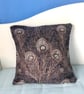 Liberty linen Hera peacock feather cushion cover. Black and brown cushion cover - Image 4
