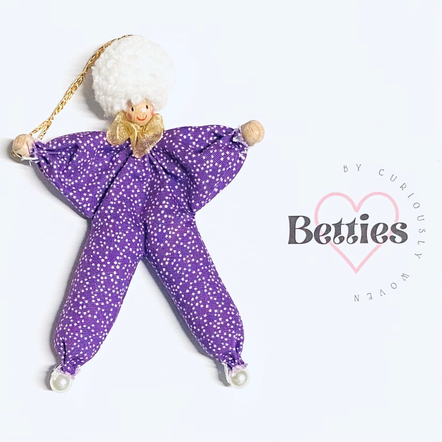 Christmas Pyjama Doll Hanging Decoration Snowy Purple