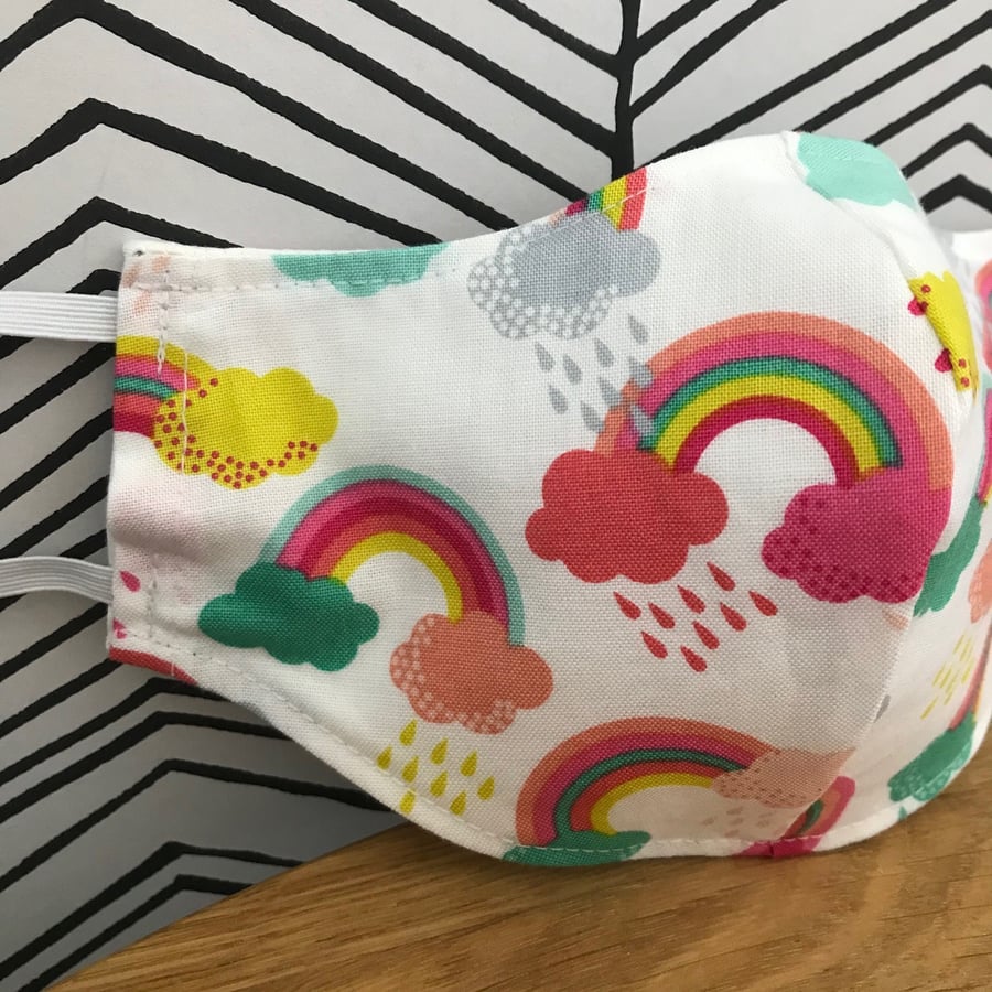 Rainbows Face Mask 100% Cotton Fabric Washable & Re-usable Child Adult Sizes