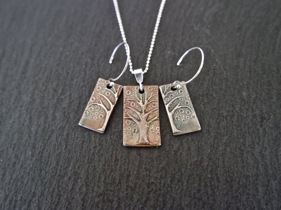 Tree of Life earring necklace set, oxidized in different colour