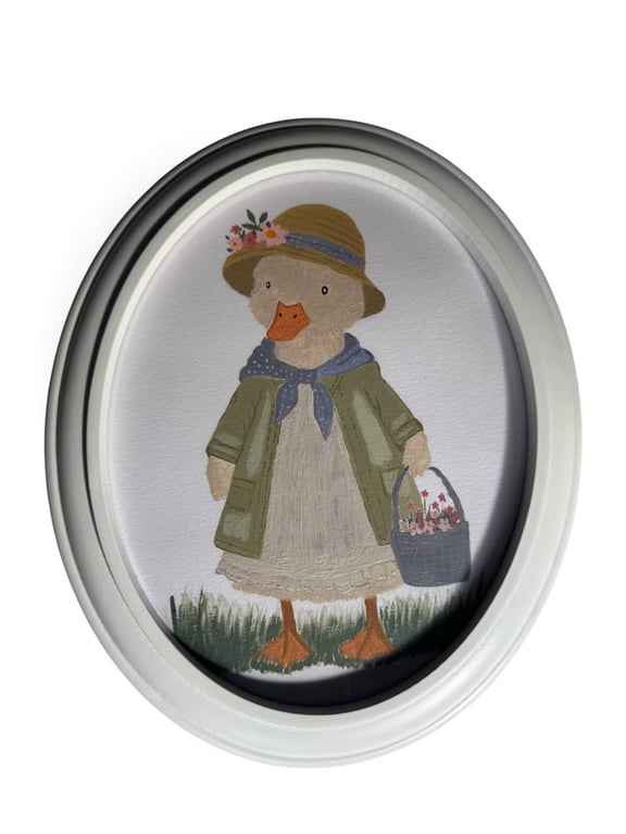 Hand painted Duck Wall Art, Framed Oval Acrylic Vintage Goose Nursery Decor