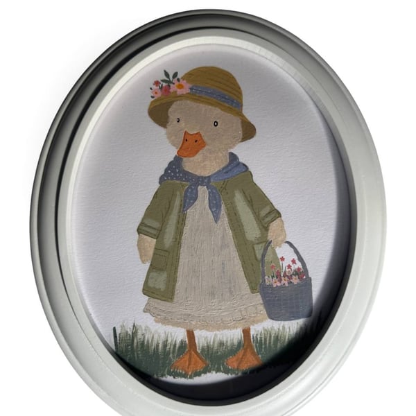Hand painted Duck Wall Art, Framed Oval Acrylic Vintage Goose Nursery Decor