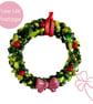 Fused Glass Christmas Wreath Hanging Decoration - Dusty Pink Bow 