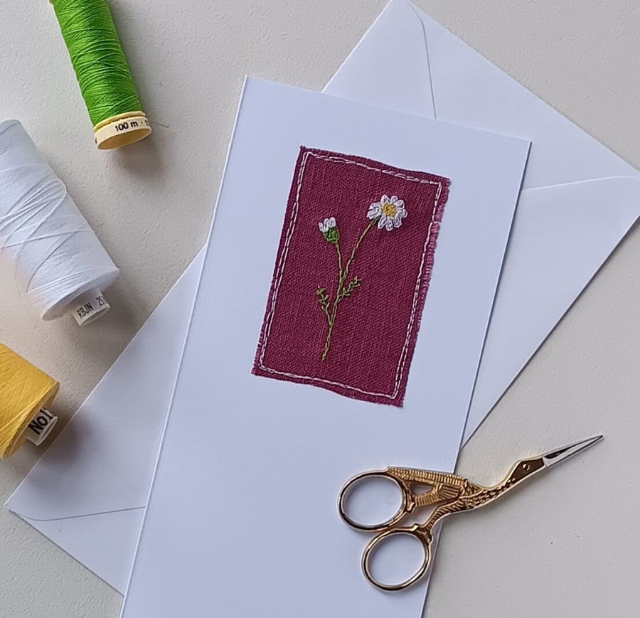 Greeting Card with Embroidered Daisy