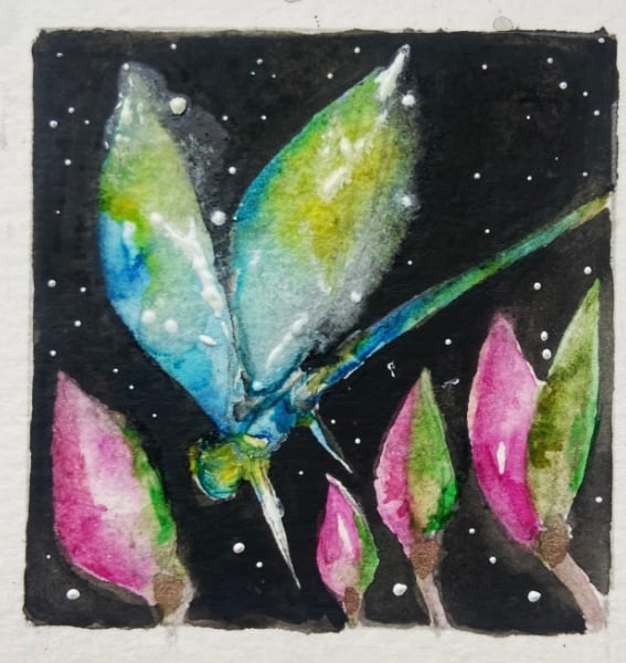 ACEO Original Dragonfly Watercolour 
