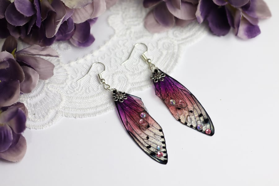 Fairy Wing Earrings Tropical Pink Fairycore Cottagecore Boho Fairy Gift