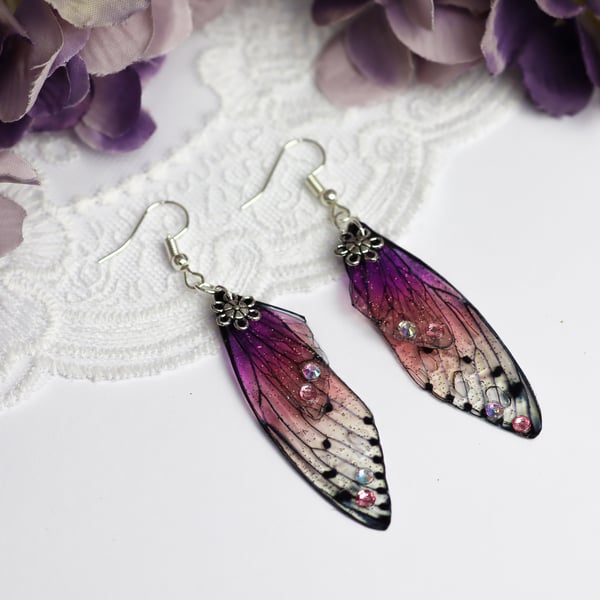 Fairy Wing Earrings Tropical Pink Fairycore Cottagecore Boho Fairy Gift