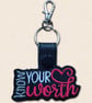 Know Your Worth Keyring Positive Embroidered Bag Charm - Image 3