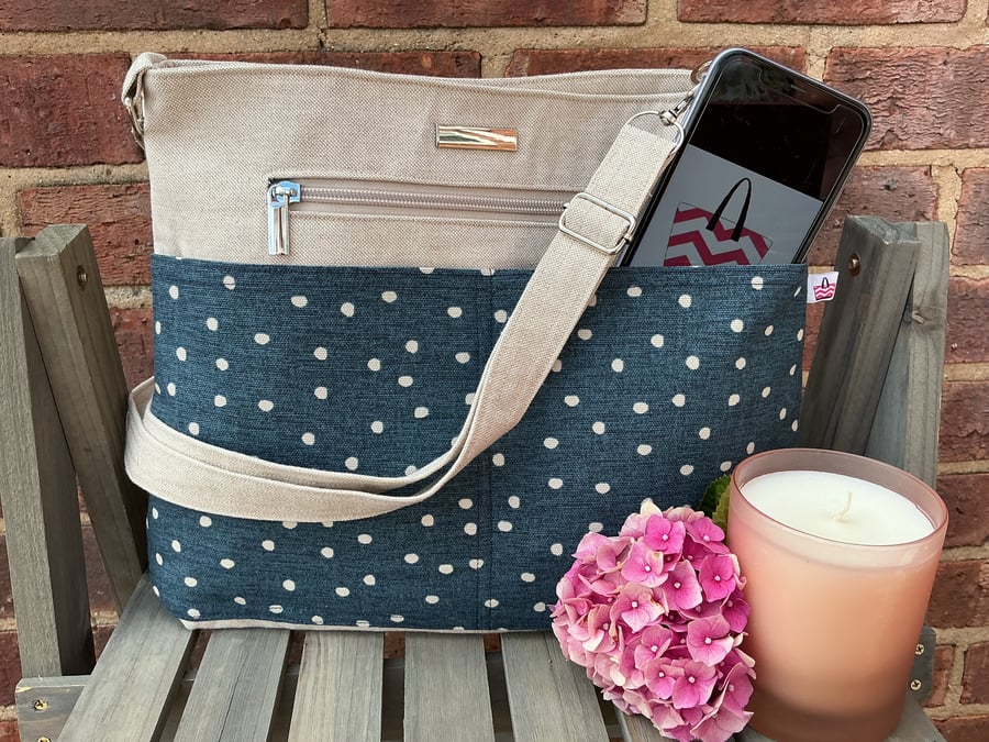 Blue Spot Multi-pocket Shoulder Bag