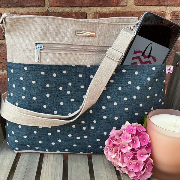Blue Spot Multi-pocket Shoulder Bag