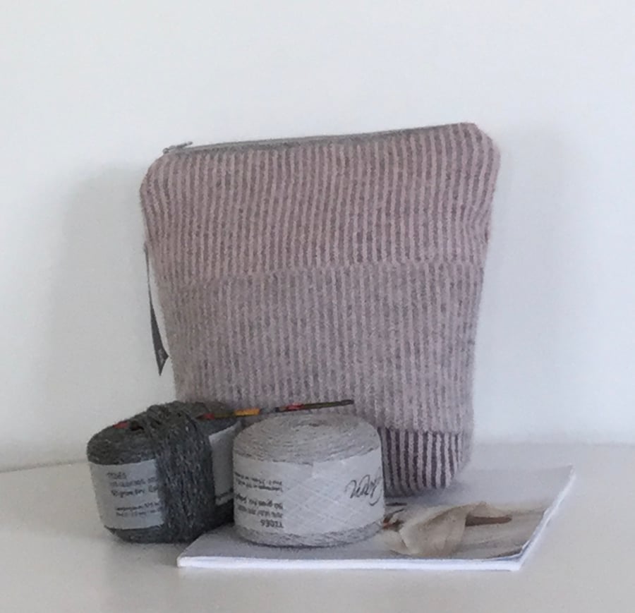Knitted Project Bag Blush Pink and Grey