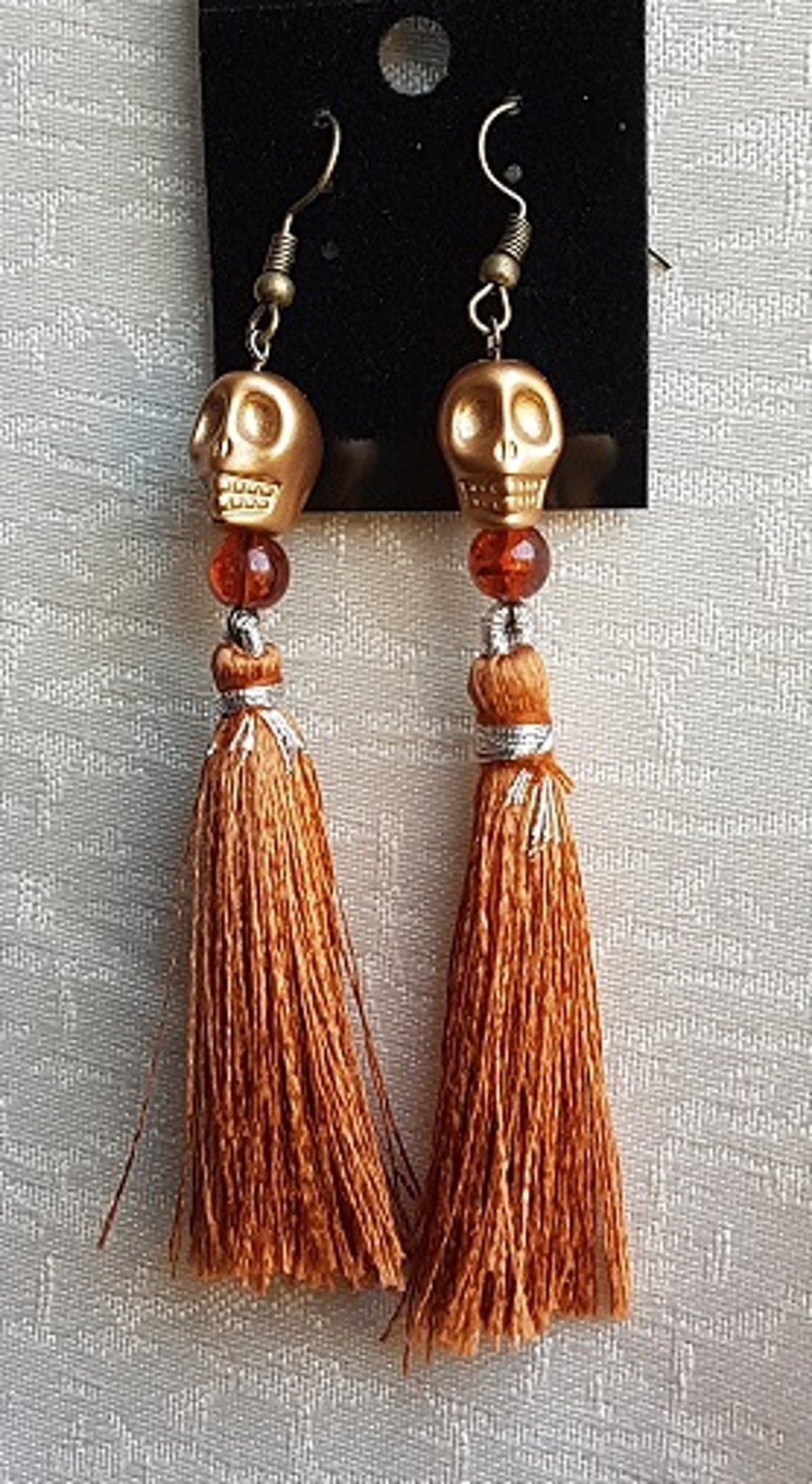 Beautiful Brown Skull Tassel earrings