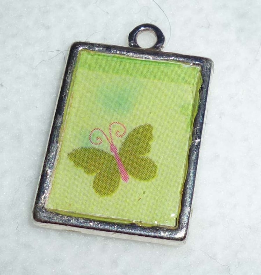 Hand made double sided pendant - butterfly & stripe motif 