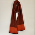 Scarf - soft merino lambswool stripy in dark brown and ember orange