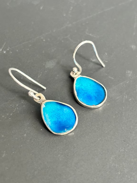 Enamel earrings, blue earrings, pebble earrings, gift for her, pebbles, enamel