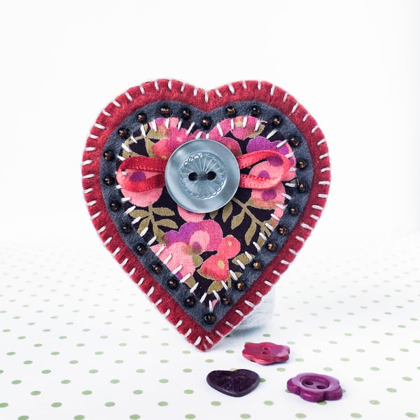 Fabric Heart Brooch