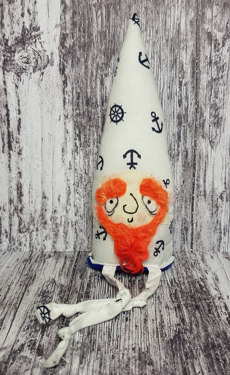 Ginger Beard Gnome, Ortun with Nautical Anchor & Boat Wheel Print