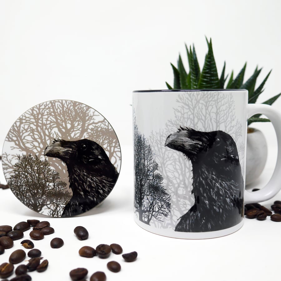 Raven, Raven Mug, Raven Gift, Mug & Coaster Set, Corvid Gift, Bird Lover
