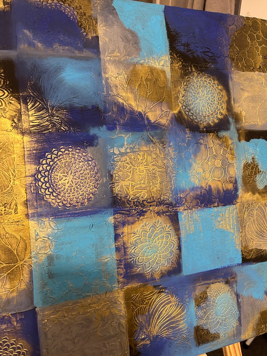 Abstract Blue & Gold Textured Canvas painting- Mixed Media wall Art