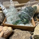 Seaham beach sea glass - 100g white and green mixed pieces - Craft bags