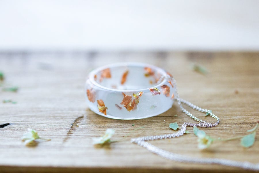 Resin Ring Necklace Seafoam with Copper Flakes Gift for Her Bridal Jewellery Som