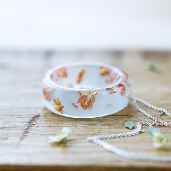 Resin Ring Necklace Seafoam with Copper Flakes Gift for Her Bridal Jewellery Som