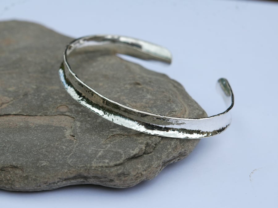 Hammer-Textured Sterling Silver Cuff Bangle,  Anticlastic,  B116
