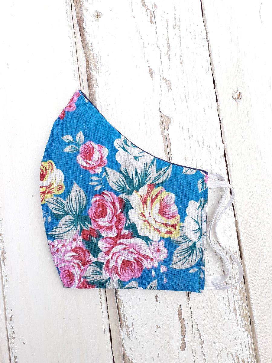 Handmade turquoise floral facemask