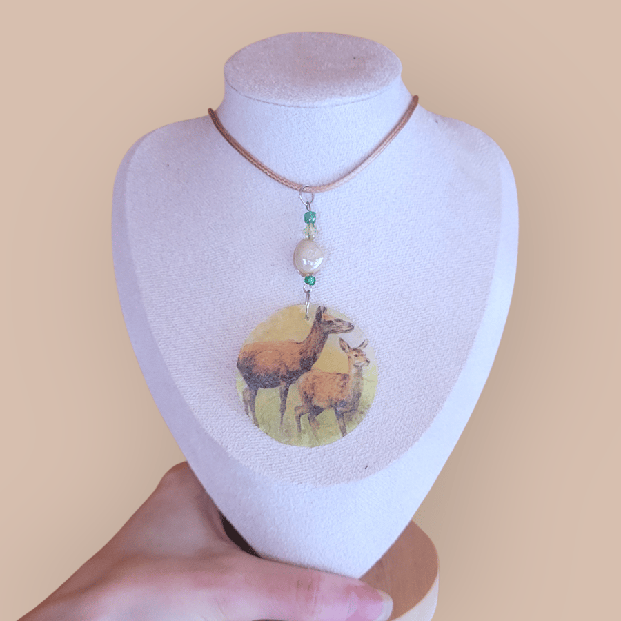 Deer Decoupage Shell Necklace 