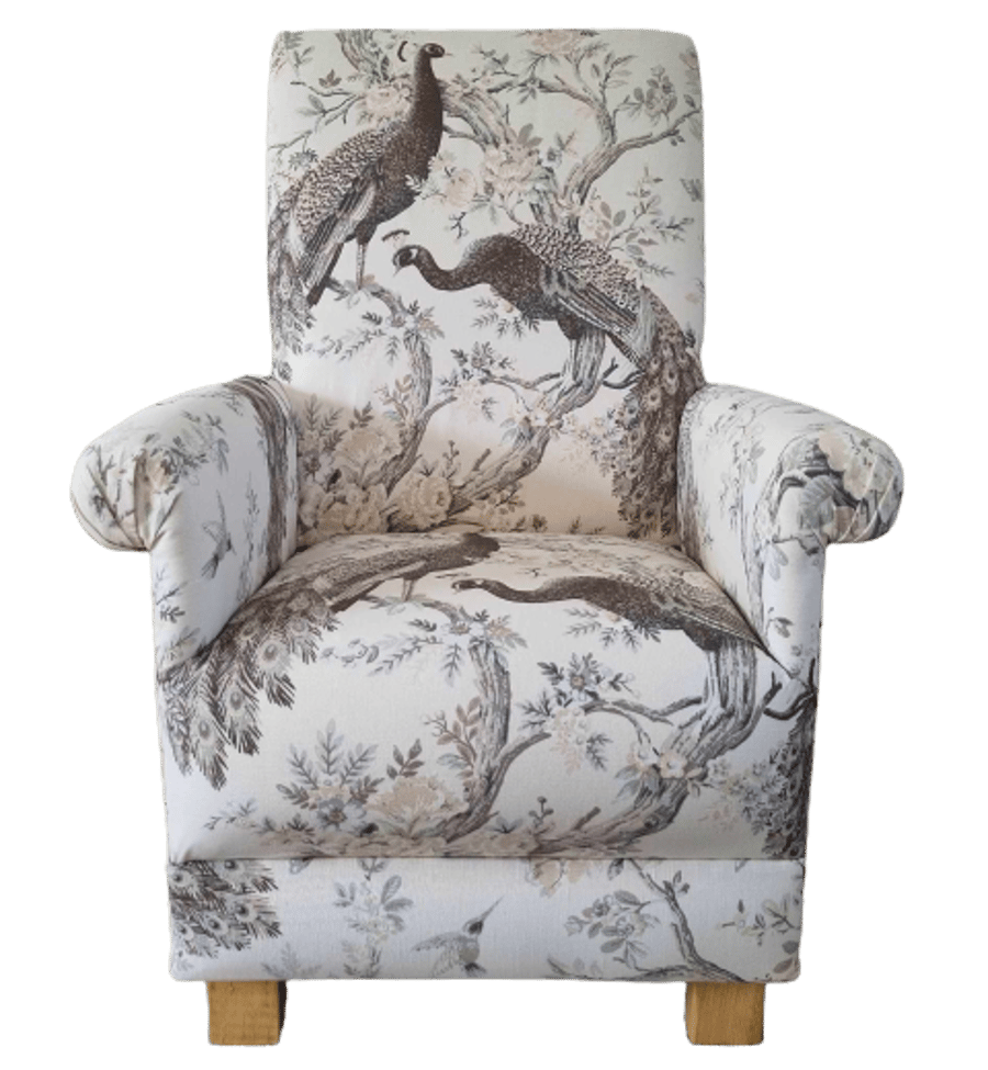 Laura Ashley Belvedere Soft Truffle Fabric Adult Chair Armchair Brown Peacocks 