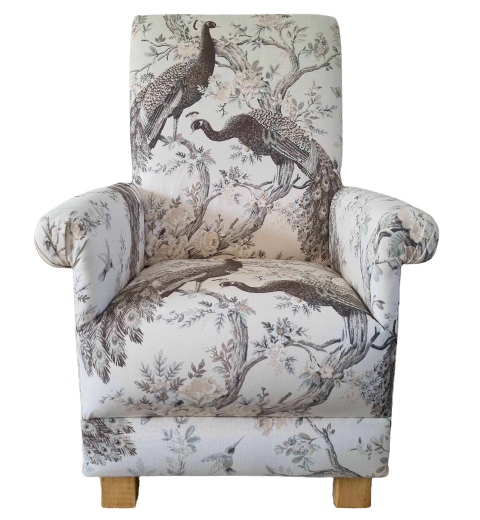 Laura Ashley Belvedere Soft Truffle Fabric Adult Chair Armchair Brown Peacocks 